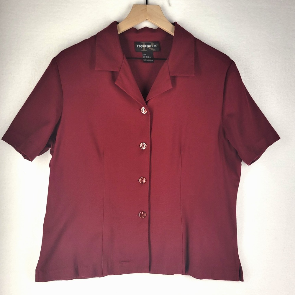 VTG 90s Burgundy Button Front Blouse L